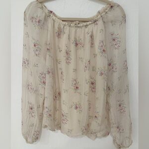 Giusy Italy silk floral blouse long sleeve romantic elastic size S